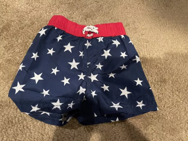 NWT Janie & Jack Baby Boys American flag red blue stars swim shorts trunks 12 mo