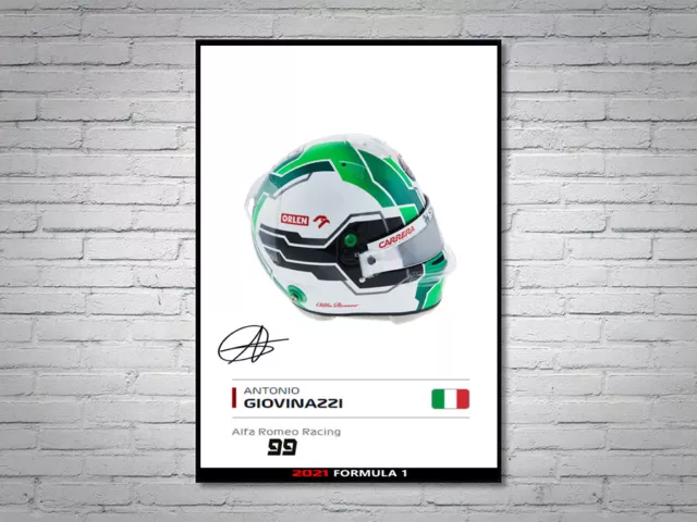 Antonio Giovinazzi Alfa Romeo Racing F1 Formula 1 2021 Helmet Signed Poster A4