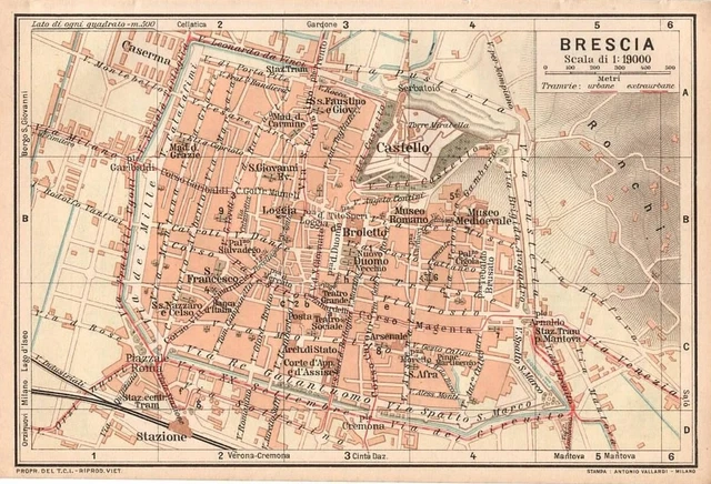 CARTA GEOGRAFICA ANTICA BRESCIA MAPPA DELLA CITTA' 1916 Antique map EUR ...