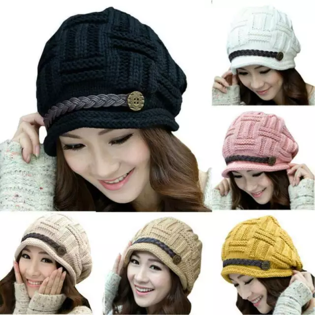 Womens Knitted Baggy Beanie Beret Hat Ladies Warm Winter Crochet Wool Ski Caps