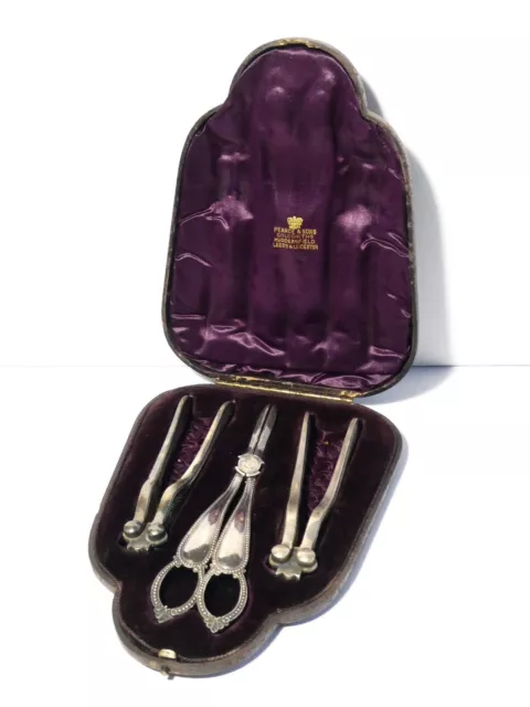 Antique 2 Nutcrackers + Grape Scissors Pearce Silver Plated Cased Set #PS