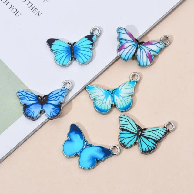 10 Stück Emaille blau Schmetterling Charms Tier Insekt Anhänger DIY SchmuckherCR 3