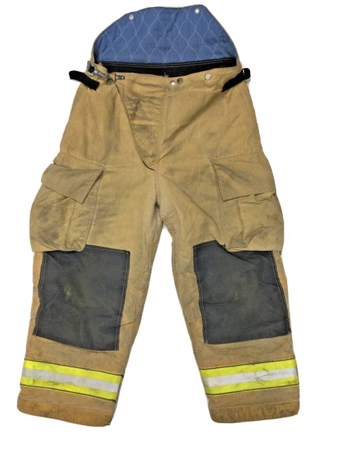 38x28 Globe GX-7 Brown Firefighter High Back Turnout Pants Yellow Tape P1350