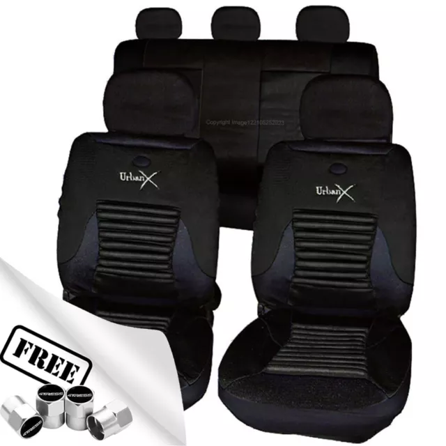 Car Seat Covers Set Black Mesh Look Lumbar BACK SUPPORT Airbag Package UXSC20.C✅