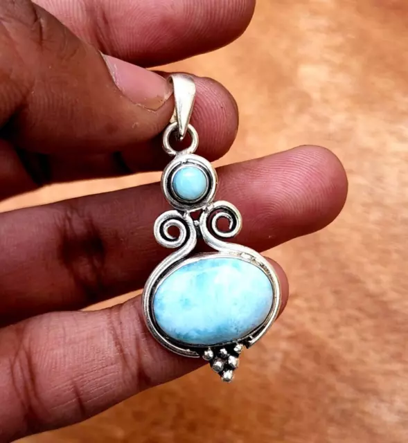 Larimar Gemstone Solid 925 Sterling Silver Women Pendant Statement Jewelry H296