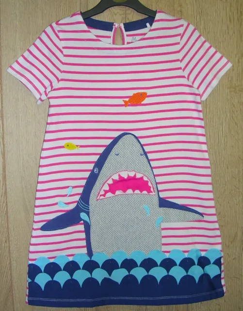 Mini Boden Mädchen Haifischdruck Applikation Streifen Baumwolle Sommerkleid Alter 6-7 122 cm