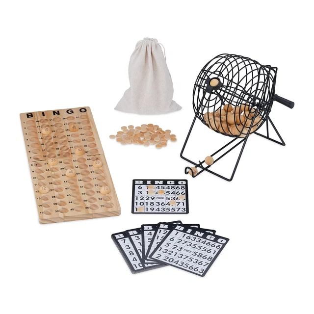 Engelhart - 360564 - Mini Jeu de Bingo Complet avec Sphère - Mélangeur - 13,5 cm - Jeu de Hasard - Ambiance - 75 Boules, 18 Cartes, 150 jetons - À partir de 3 Ans - Jeux de Bingo