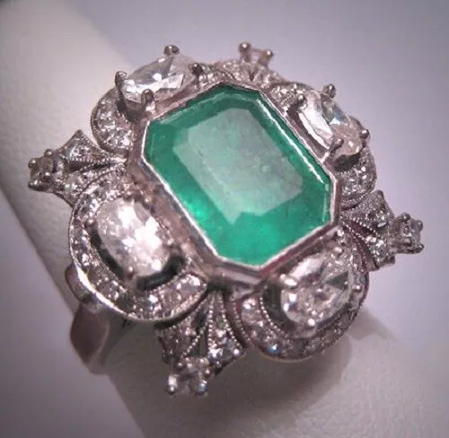 Antique 3 Carat Cubic Zirconia Emerald Vintage Art Deco Wedding Ring 935 Silver