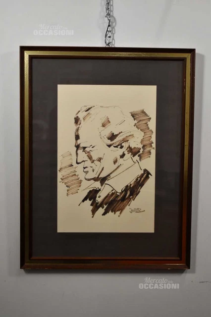 Quadro Di Italo Squitieri 1907-1994 "Uomo Di Profilo" 72x56 Vetro Rott