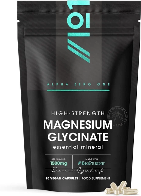 ALPHA01 MAGNESIUM GLYCINATE 1500mg 90 Vegan Capsules Supports Nervous ...