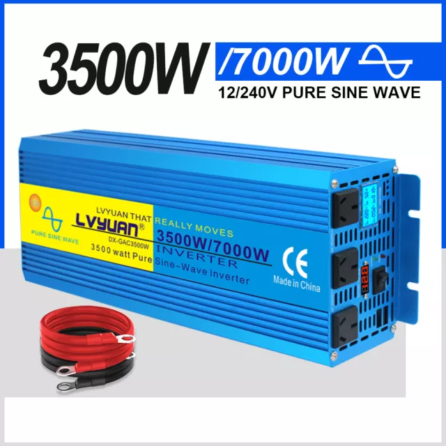 3500w 7000w Pure Sine Wave Power Inverter Converter Dc 12v To Ac 240v Camp LCD