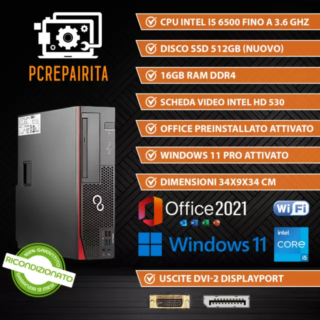 Pc Computer Desktop Fisso Ricondizionato I5-6500 16Gb Ram 512Gb Ssd Windows 11