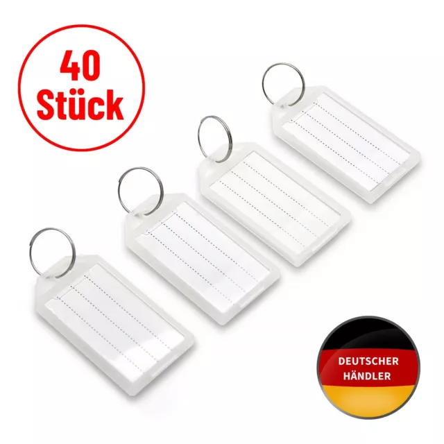 Schlüsselanhänger 40 Stk. beschriftbar, weiss, transparent, Schlüsselschilder