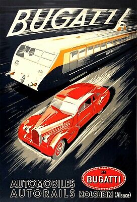 Poster Manifesto Locandina Pubblicità Vintage Automobili Bugatti  Arredo Ufficio