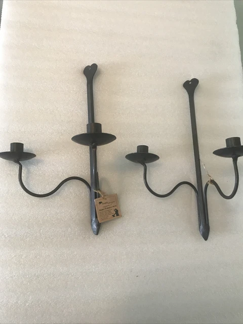 Primitive Farmhouse Hand Forged Wrought Iron Double Wall Hanging Candle Holder