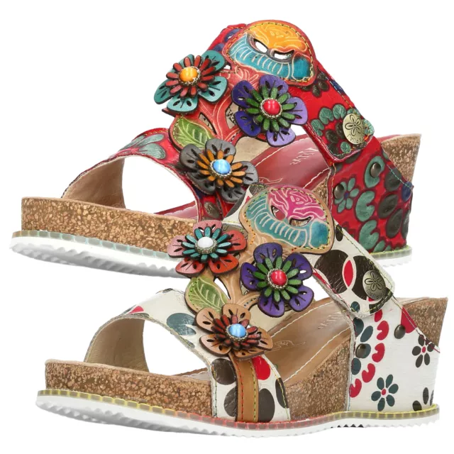 Laura Vita Mules Femmes Semelle Compensée Fermeture Scratch Fleurs Bonito 224