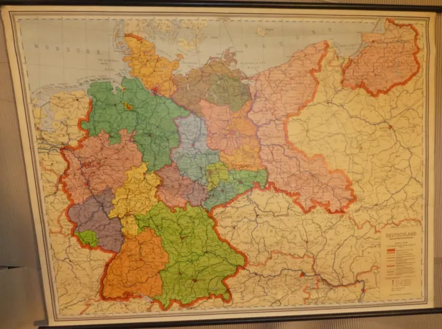 DEUTSCHLAND 1950 alte POLITISCHE Rollkarte Schulwandtafel Schulkarte 100 x 130