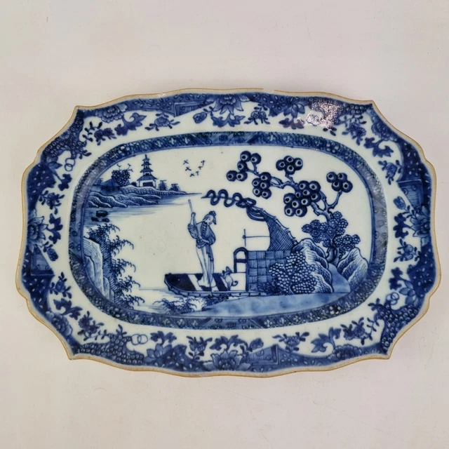 ANTIQUE 18THC CHINESE Blue And White Platter Plate Painted Landscape