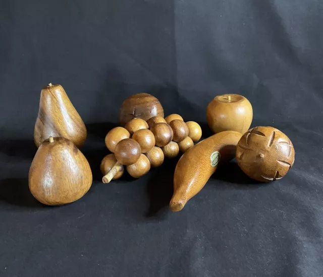 Vintage 7 Piece Wood Fruit Mid Century Modern Decor Monkey Pod Wooden MCM