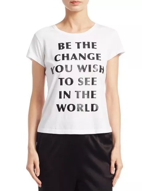 ALICE OLIVIA WOMENS BE THE CHANGE YOU WISH TO SEE IN  WORLD new T SHIRT white