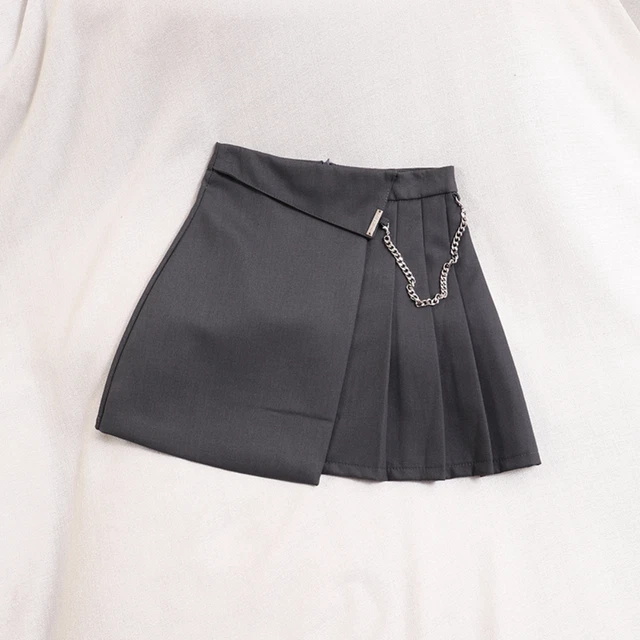 Ragazza Donna Mini Punk Gotico Pieghe Catena Irregolare Asimmetrico Moda Chic