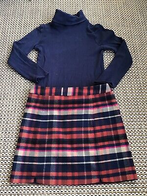 M&S Blue Check Skirt & Jersey Rib Top Outfit age 9-10 years VGC