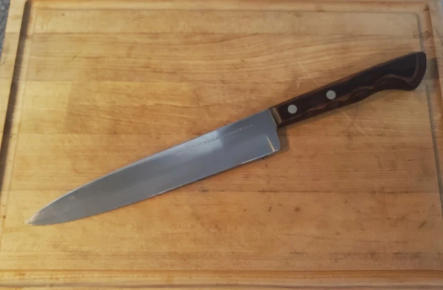 Ekco Flint Carving Knife Stainless Vanadium 8" Straight Finger Grooved Vtg USA