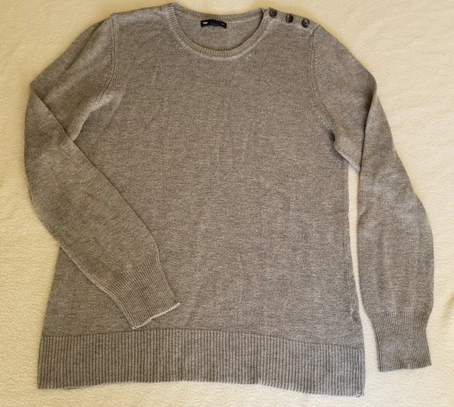 Women's Gap Luxe Sweater Grey With Shoulder Button Accents Size L pre-owned