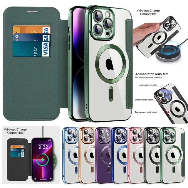Clear Mag Safe Flip Case For iPhone 14 13 12 11 Pro Max Leather Wallet Cover