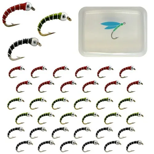 36 Pc ZEBRA MIDGE Nymph Fly Fishing Trout Flies - RGO with Case, Hook Size #18