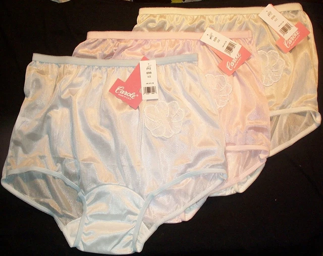 3 PAIR ASSORTED Carole Nylon Panty Size 11 Brief Style Panties Lace Applique USA 28.24