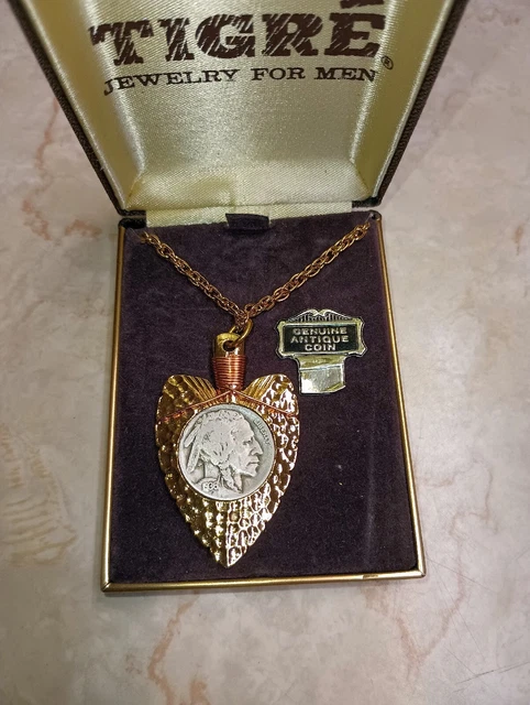 NOS mens Indian Head Nickel 24” Gold Plated  chain & arrowhead GENUINE COIN