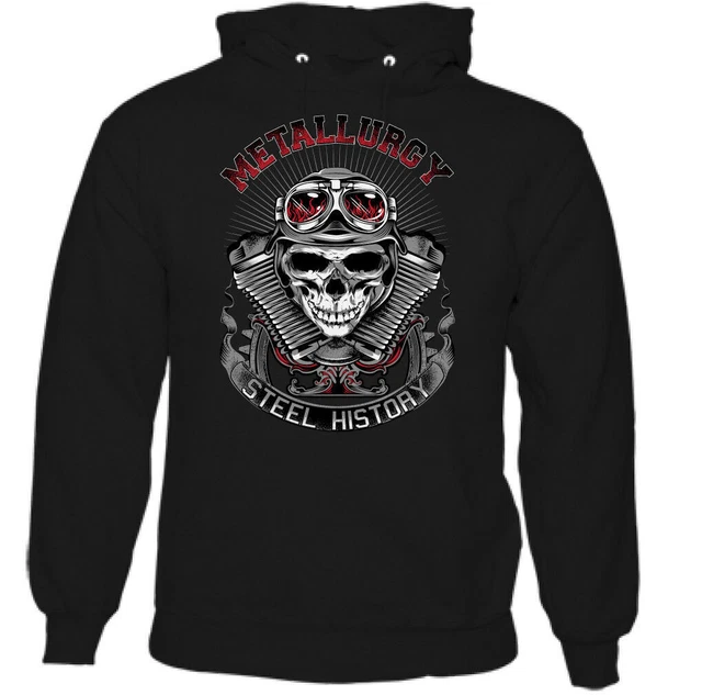 Metallurgy Mens Biker Style Hoodie Motorbike Motorcycle Bike Skull Steel