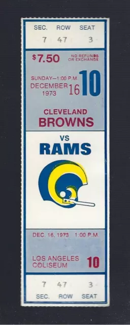 Vintage 1973 Nfl Cleveland Browns @ Los Angeles Rams Full Football Ticket 12/16