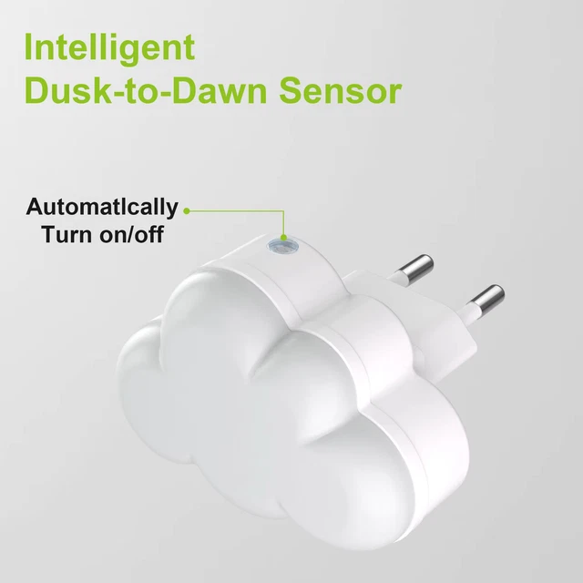 LED LIGHT SENSOR Night Lights Plug in Auto on/Off Cloud Shape for Kids ...