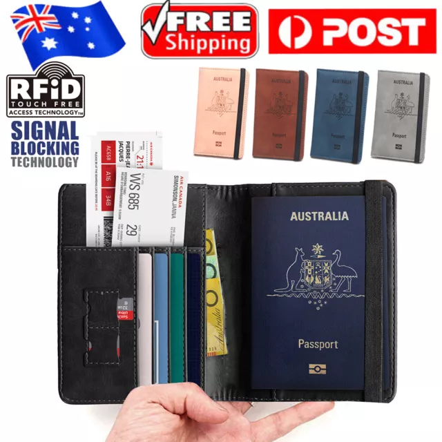 Travel Passport RFID Blocking Wallet Holder ID Card Case Cover Slim Leather AU