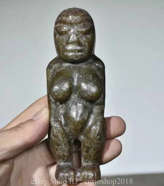 5.2" Old Chinese Hongshan Culture Jade Carved Woman People Statue Sculpture