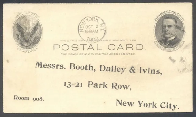 U.S. #UX17 RARE Used Postal Card - 1902 1c Full-Face McKinley