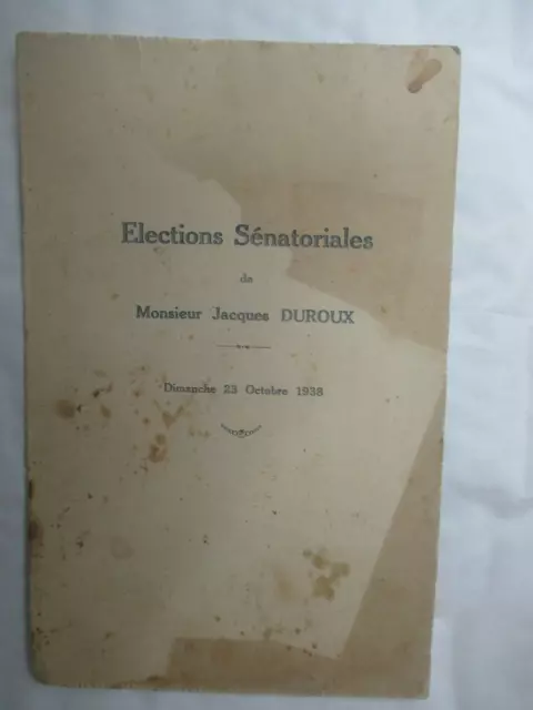 Menu pour les élections sénatoriales de Jacques Duroux Dimanche 23 Octobre 1938
