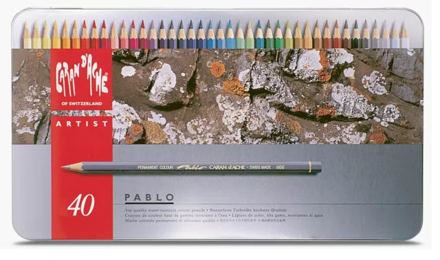 Caran Dache Pablo Colour Pencils Water Resistant Sketching Metal Tin Set Of 40