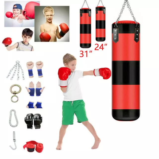 Kids Punching Bag Toy Set Hanging Boxing Bag Speed Training Workout GYM Gloves