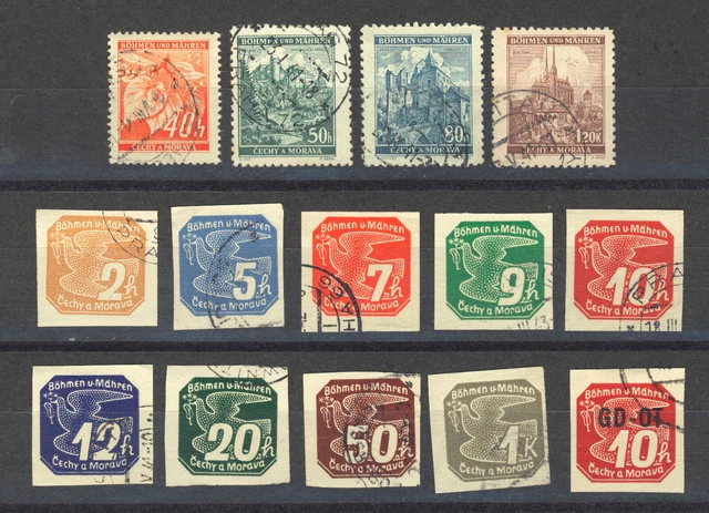 2 Sätze MiNr. 38-41 + 42-51 Böhmen & Mähren - Bauten Zeitungsmarken - gestempelt