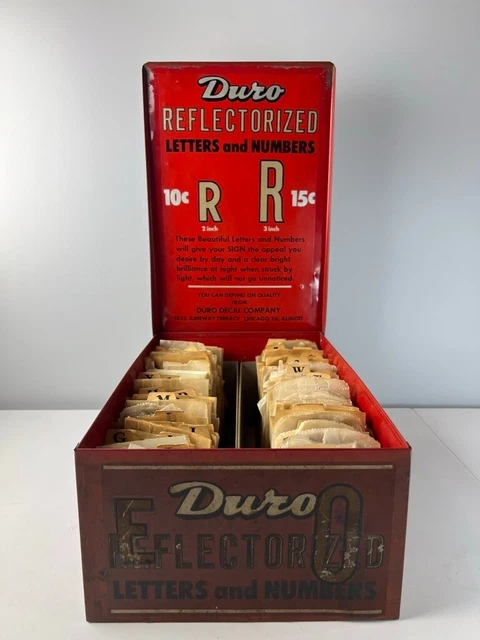 VINTAGE! Duro Decal Co Letter & Number Decals Metal Store Display - w/ Decals!
