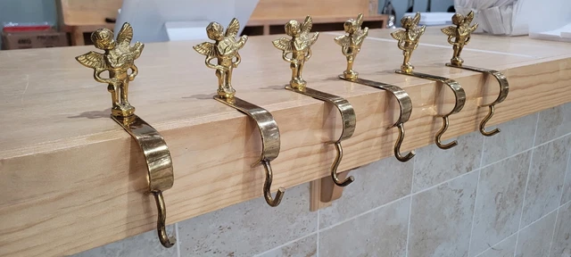 Vintage Brass Stocking Hanger / Cherub Angel. Set of 6