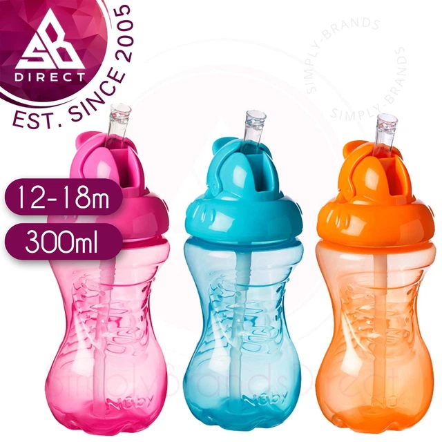 Nuby Flip It Gobelet Avec Paille Actif Sipeez │ Rose, Bleu, Orange │ 12-18m │