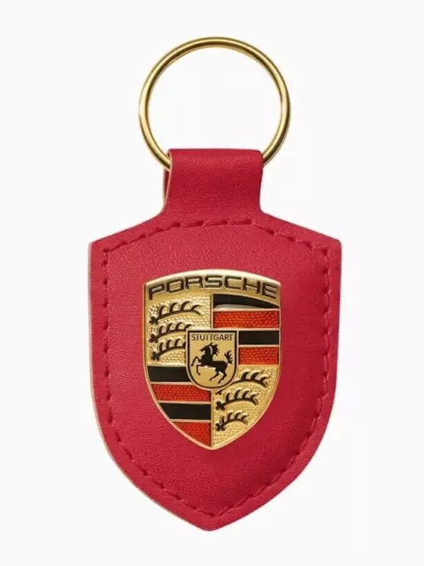Original Porsche Wappen Leder Schlüsselring - Rot - Uvp £49