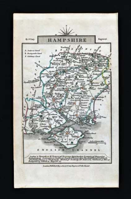 1814 John Cary Road Map Hampshire Portsmouth Winchester Southampton England UK