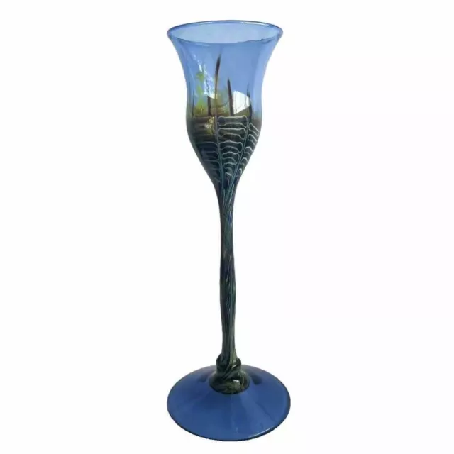 Joseph Clearman Vintage 1980 Hand Blown Cobalt Blue 12” Tall Stemware Glass Art 3