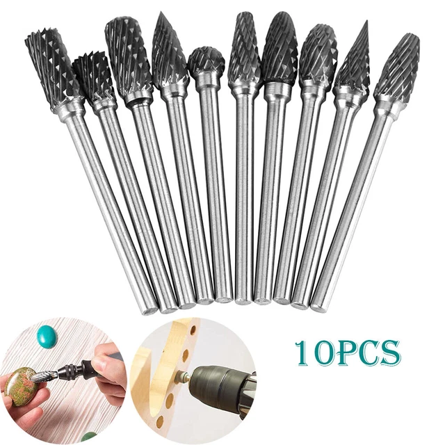 10pcs 3*6mm Tungsten Carbide Burr Rotary Drill Bits Cutter Files Set Shank Tools