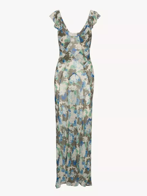 Realisation THE LILA Blue Hydrangea Floral Silk Midi Maxi Dress Large 10